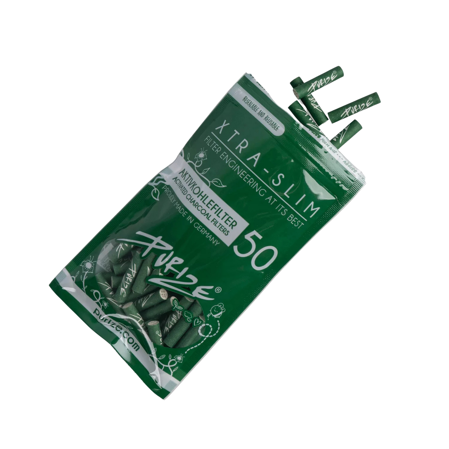 PURIZE® | Xtra Slim Aktivkohlefilter Green (50Stk.)